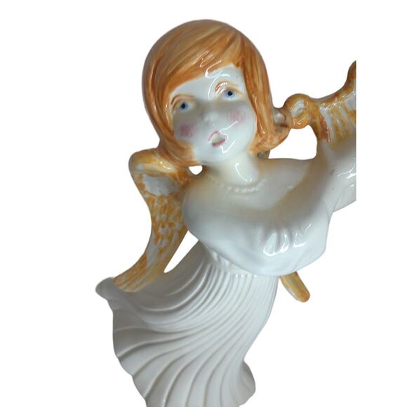Vintage Atlantic Mold Ceramic Angel With Harp Christmas Holiday - Picture 3 of 9